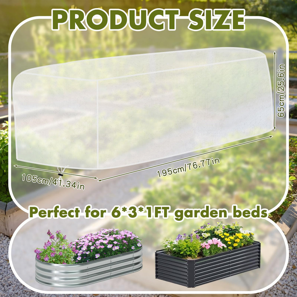 Woanger 3 Pack 6 x 3 x 2 ft Heightening Garden Netting for Raised Beds Plant Covers Garden Protection Fine Mesh Bird Netting with Drawstring for Protection Seedlings Vegetable Plant(77" x 41" x 25")