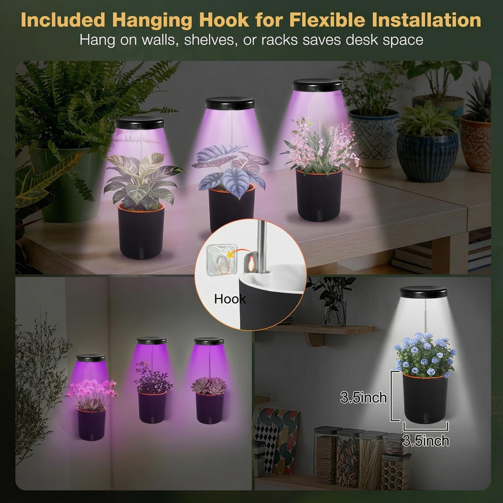 Raygrov Self-Watering Planter with Grow Light, Smart Indoor Pot for Venus Fly Trap, Carnivorous Plants, African Violet, Cat Grass, Catnip & Herbs, 2-in-1 Wall + Desktop, USB 5W Full Spectrum LED