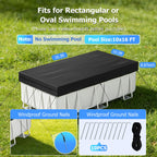 10x16 FT Rectangular Pool Cover, Solar Pool Cover for Above Ground Pool, Swimming Pool Cover Including Buckle, Drawstring and Ground Nails for Rectangular or Oval Pools