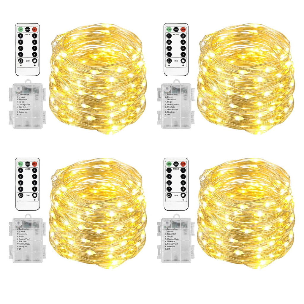 Homemory 4 Pack 20 Ft 60 LED Fairy Lights Battery Operated Christmas Lights with Remote Waterproof 8 Modes Firefly Twinkle String Lights for Party Bedroom Wedding Christmas Decorations