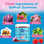 BudLive Mood Mystic Saffron Gummies for Kids 4+ - Saffron Extract Supplements with GABA, Focus Calming Gummies Supports Happy & Cognition, Sugar Free Raspberry, 120 Counts