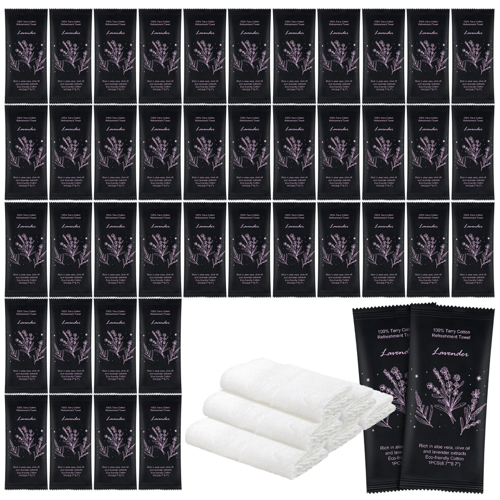 Hot or Cold Moist Cotton Towel Bulk Moist Towelettes Individually Wrapped 8.7" x 8.7",White Towel Services,Refreshment Pre Moistened Towels Lavender Scent for Travel Sport Party Spa Dentist Hotel