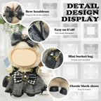 Clothes Compatible with LABUBU Doll – 4PCS Houndstooth lace Dress Set, 17cm Doll Clothes Designer Outfit for Urban Chic Theme, Classic Stylish Accessories for Labubu, No Doll (Houndstooth Rebel)