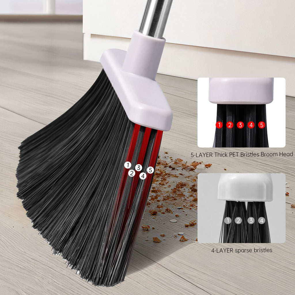 OPTTIDI Broom with Dustpan Combo Set, Hand Broom and Dustpan Set for Sweeping Indoor Angle Broom for Home Office Kitchen Lobby Floor Pet Hair Indoor&Outdoor Cleaning (White&Gray)