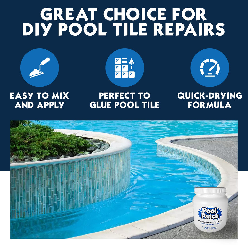 Pool Patch Gray Pool Tile Adhesive Thinset Repair Kit 3 lb - Easy to Mix and Apply Setting Formula - Perfect to Glue Pool Tile - Quick-Drying, Extra Strong Bond - (coverage: approx. 6 sq. ft)