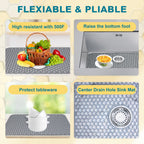 Bestjing Silicone Sink Protectors for Kitchen Sink with Rear Drain - 26"x 14" Kitchen Protector Accessory, Non-Slip Heat Resistant Grid Mat for Bottom of Farmhous Peorcelain Stainless Steel(Rear Hole)