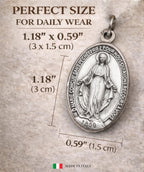 MIRACULOUS MEDAL ORIGINAL DESIGN, CATHOLIC VIRGIN MARY PENDANT, MADE IN ITALY, SILVER PLATED BRASS, RELIGIOUS JEWELRY GIFT FOR WOMEN MEN