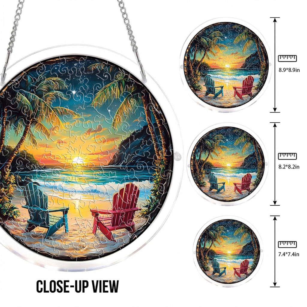 WOODBESTS Acrylic Jigsaw Puzzle Suncatcher 83 Pieces-Beach Vacation, DIY Acrylic Puzzle Sun Catcher, Window&Garden Decor, Unique Gifts for Mom, Women,Wife, Sisters, Aunt, Besties 7.4in