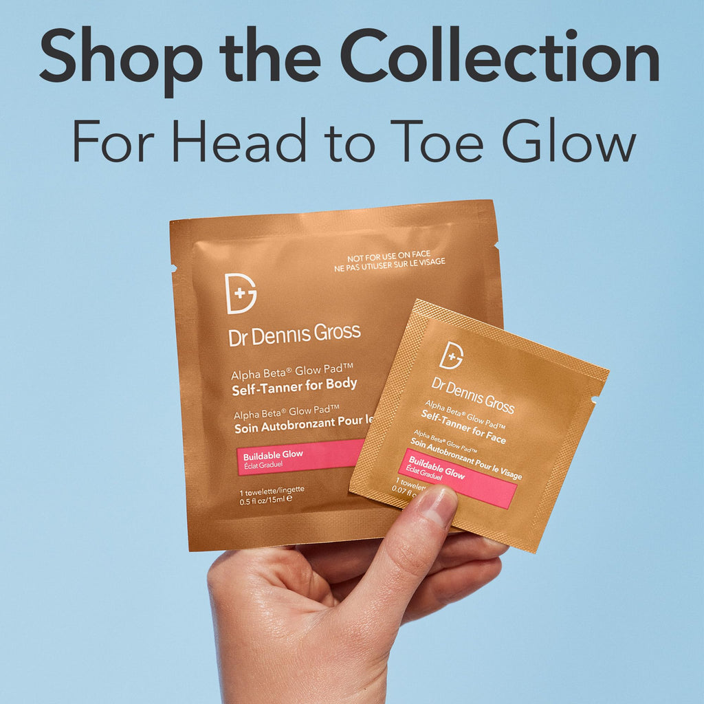 Dr. Dennis Gross Glow Pad Self-Tanner for Body – Exfoliating & Anti-Aging Towelette with AHAs & BHAs, Buildable Natural Glow, Hydrating & Streak-Free Application, 8 Towelettes