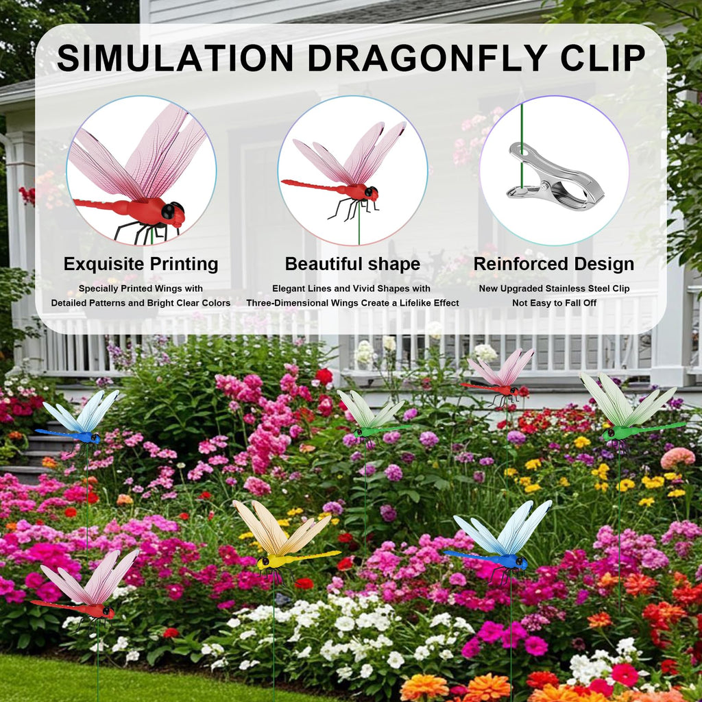 Tolego Dragon Fly Clips for Bugs Repel Lent - Lifelike Outdoor Decorative Dragonflies for Patio, Porch, Plants, Yard and Backpack, Waterproof Summer Garden Ornaments