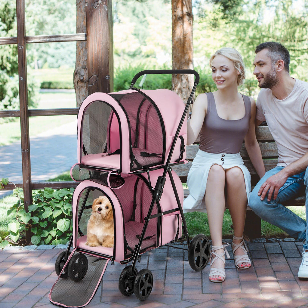 HAPPAWS Dog Stroller with 2 Detachable Carrier, Pet Stroller for Small Medium Dogs Cats, Jogger/Travel/Camping, 4-in-1 Doggy Pet Carrier, Carrier Strolling Cart with Lockable Wheels (Light Pink)