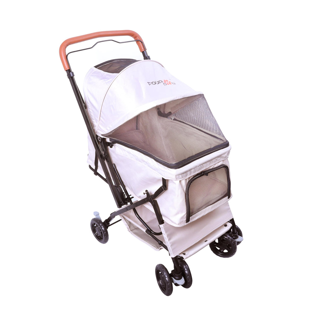 FOURPAW Reversible Pet Stroller (4 Wheels for Cats and Dogs) for Small and Medium Pets up to 33 lbs.Khaki