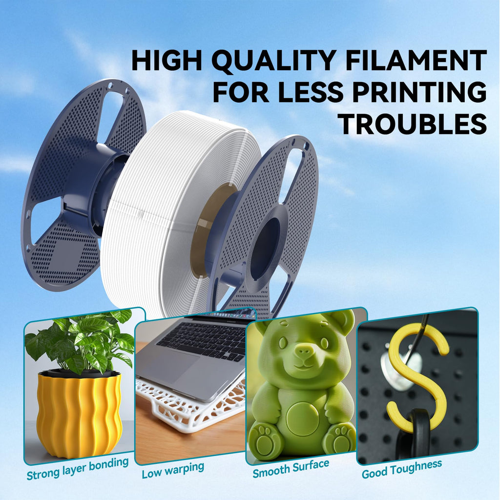 SUNLU 4kg PLA 3D Printer Filament Bundle Multicolor, Neatly Wound PLA Filament 1.75mm ±0.02mm, Individually Vacuum Packed, 4kg in Total, 1kg per Spool, 4 Pack, 4000g PLA,Black+White+Beige+Yellow
