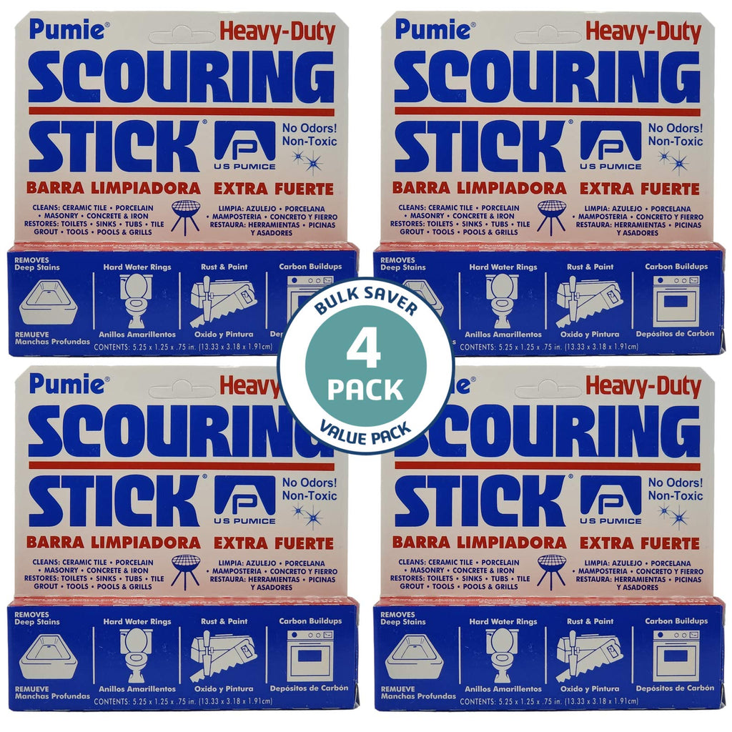 4-Pack PUMIE Heavy Duty Pumice Scouring Stick, Pumice Stone for Cleaning Tough Bathroom, Kitchen Stain, Grills, Pool, Scouring Stick for Cleaning Toilet Rings Stains, Hard Water Rings & Tiles Surfaces