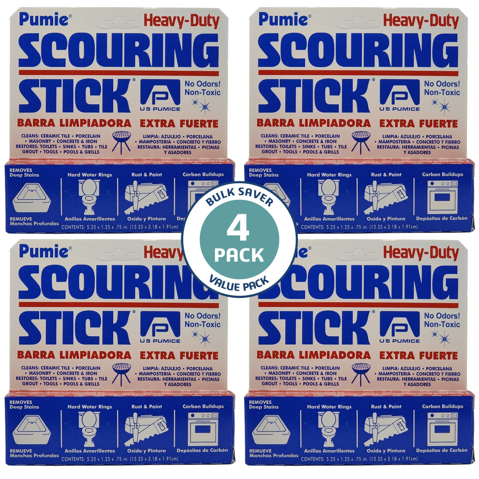 4-Pack PUMIE Heavy Duty Pumice Scouring Stick, Pumice Stone for Cleaning Tough Bathroom, Kitchen Stain, Grills, Pool, Scouring Stick for Cleaning Toilet Rings Stains, Hard Water Rings & Tiles Surfaces