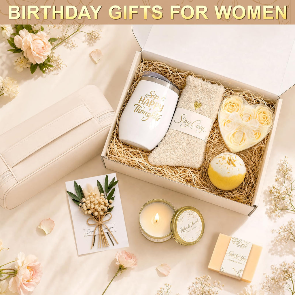 BodyRefresh Birthday Gifts for Women, Christmas Self Care Spa Gift Basket with Empty Makeup Bag, Thinking of You Care Package Gift Box, Get Well Soon Gifts for Women, Mom, Friend, Sister, Gift Set