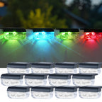 Herzila 12 Pack Solar Deck Lights, RGB Color Changing Christmas Solar Fence Lights, Waterproof Step Lights for Outside, Step, Fence, Deck, Stair, Pool and Yard