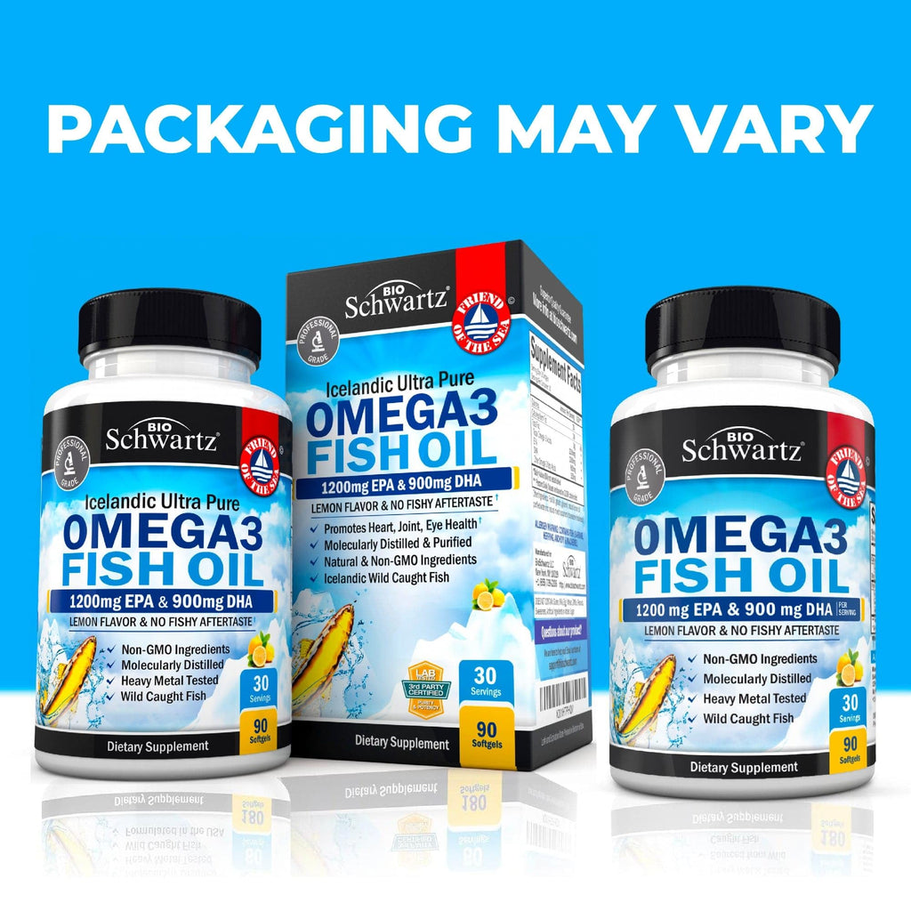 Triple Strength Omega 3 Fish Oil 3000mg - High Potency Omega 3 Supplement for Women and Men, Burpless Lemon Flavor Fish Oil - 2250mg Essential Fatty Acids with DHA & EPA, Wild Caught, 90 Softgels