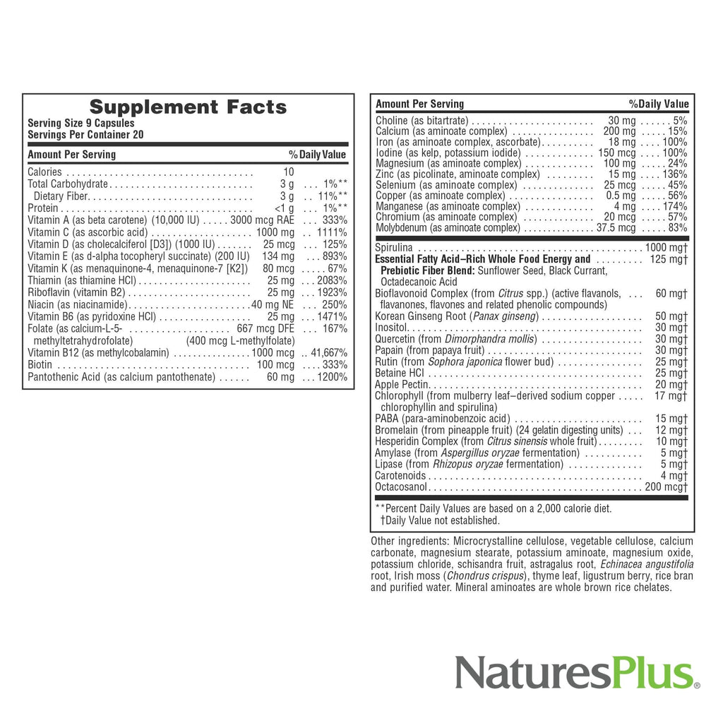 NaturesPlus Source of Life - 180 Capsules - Multivitamin & Mineral Supplement - Supports Natural Energy & Overall Well-Being - Gluten Free, Vegetarian - 20 Servings