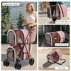 Giantex Double Pet Stroller with 2 Detachable Carrier Bags, Safety Belt, 4 Lockable Wheels, Folding Cat & Dog Stroller for Small Medium Pets, Cats Dogs Puppy Travel Strolling Cart (Pink)