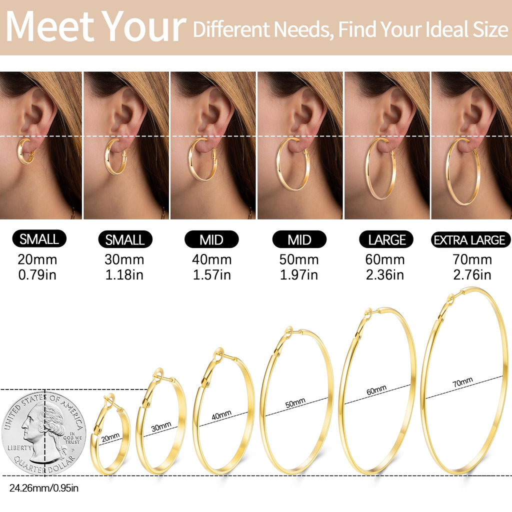 Jewlpire 14K Gold Plated Hoop Earrings for Women, Lightweight 14K Gold Plated Hoops Earring, 5mm Width Medium Hoops Earrings for Women Trendy 40 mm