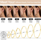 Jewlpire 14K Gold Plated Hoop Earrings for Women, Lightweight 14K Gold Plated Hoops Earring, 5mm Width Medium Hoops Earrings for Women Trendy 40 mm