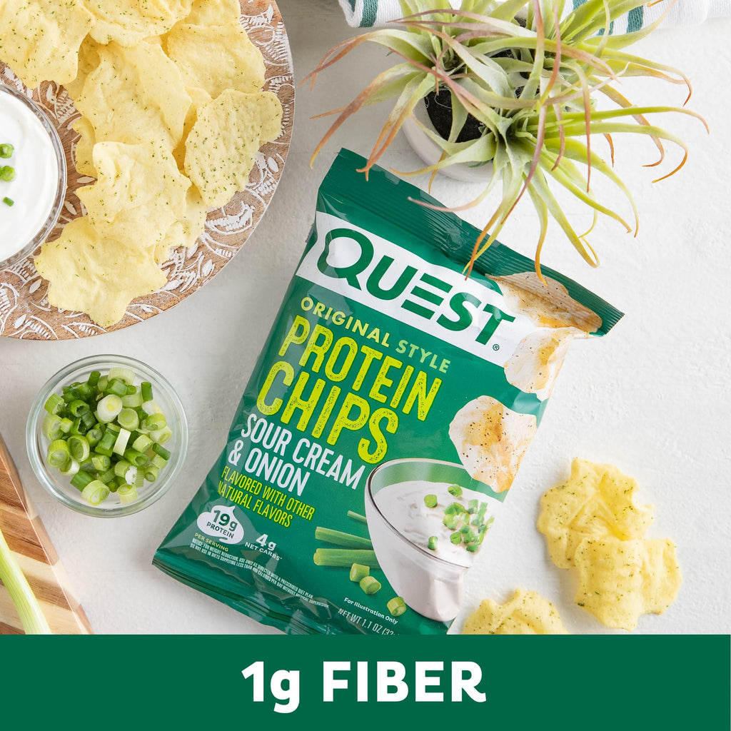 Quest Nutrition Sour Cream & Onion Protein Chips, 19g Protein, 4g Net Carbs, Low Carb, Gluten Free, 1.1 oz, 4 count