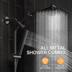 Veken All Metal 10" Black Shower Head with Handheld, Luxurious Square Double Rain Shower Heads with Power Wash Hand Held,Dual High Pressure Detachable Rainfall Showerhead with Arm,Bathroom,Matte Black