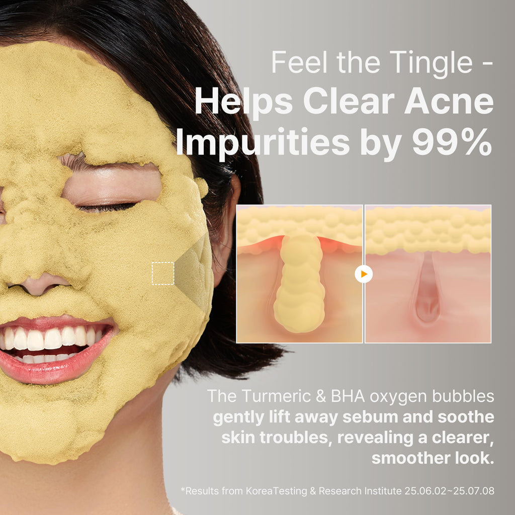 P.CALM Turmeric Bubble Deep Mask – Turmeric & Carbonated Water for Soothing Redness and Even Skin-Tone, Korean Clay to Bubble Wash-Off Pack, Stocking Stuffers (90g / 3.17 oz)
