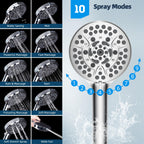 Hibbent All Metal CUPC Certified Shower Head, 10'' High Pressure Rainfall Shower Head, Handheld Showerhead Combo, 12'' Adjustable Extension Arm, 10 Sprays, 71'' Shower Hose, Showerhead Holder, Chrome