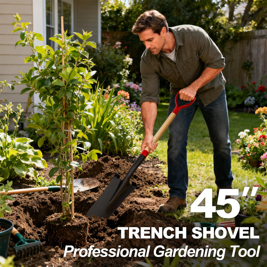 Nohovu Spade Shovel for Digging, Heavy Duty Shovel with D-Handle, Trench Shovel for Gardening, 45 Inches