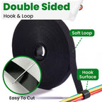 ECOHomes 3/4 Inch x 75 FT Double Sided Hook and Loop Roll Tape | Two Sides, Self Stick, No Adhesive Reusable Cable Ties Wrap for Cable Management, Heavy Duty Extender Straps Long Wire Strips Black