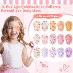 75 Pcs Kids Eye Patches 15 Cute Styles Soft Breathable Cotton Adhesive Patches for Amblyopia and Lazy Eye, 2.95"x1.96" Disposable Bandages for Toddlers, Girls & Adults, Bulk Pack