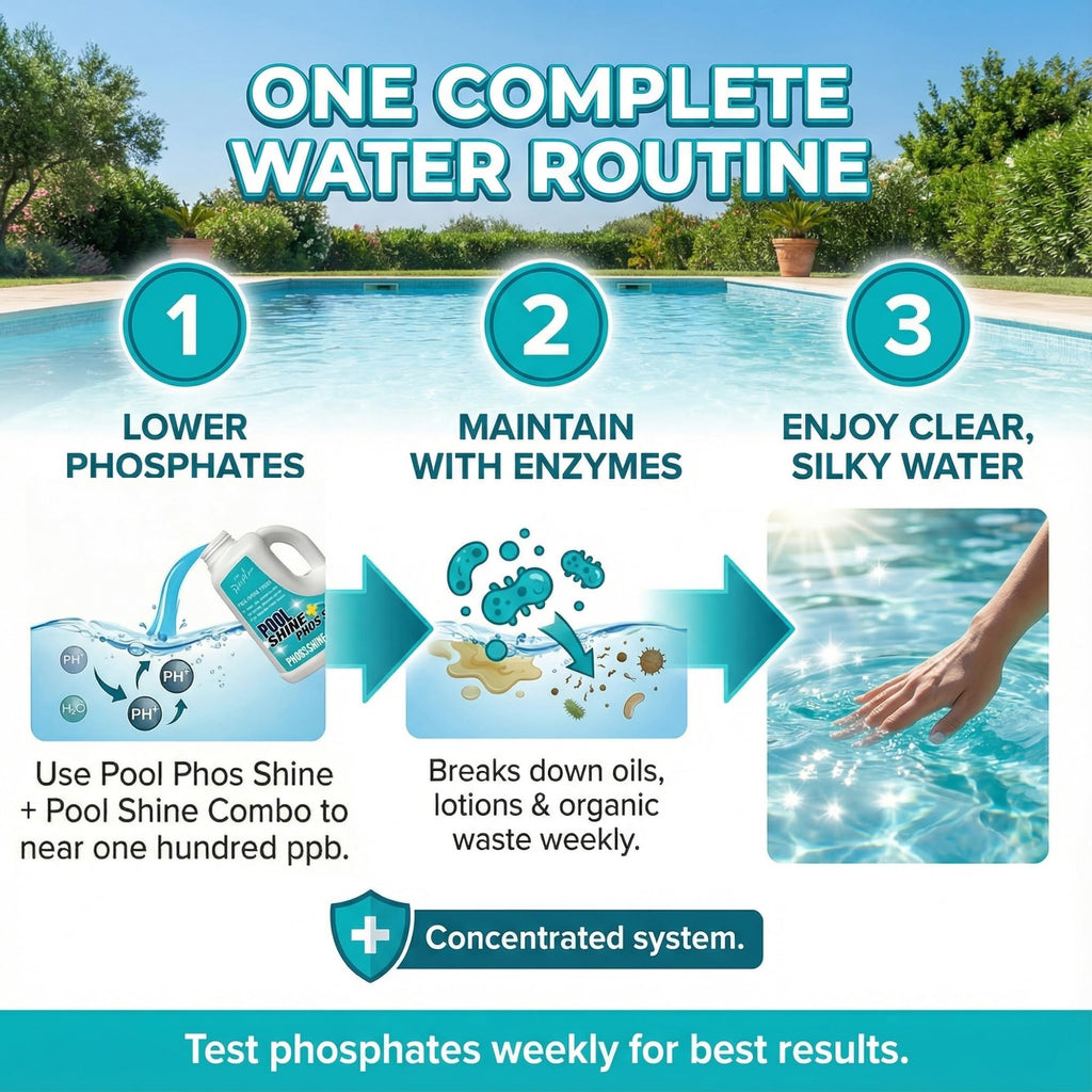 3-in-1 Pool Cleaner Combo – 3 L (101.5 fl oz) – Pool Chemicals, Phosphate Remover, Pool Clarifier + Enzyme Cleaner, Waterline Scum Control, Skimmer-Pour Weekly Maintenance, Saltwater Safe – BubbyShine