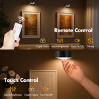 3Pcs Picture Lights for Wall Battery Operated, Magnetic Led Painting Light with Remote Dimmable and Timer, 3 Lighting Modes Art Display Light for Picture Frame, Wireless Wall Decor Puck Lights, Black