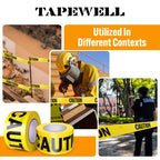 TAPEWELL Premium Yellow Caution Tape Roll, 3 Inch X 1000 Feet, Pack of 8 Bright Yellow Construction Tape for Danger/Hazardous Areas (Total of 8000 Feet)