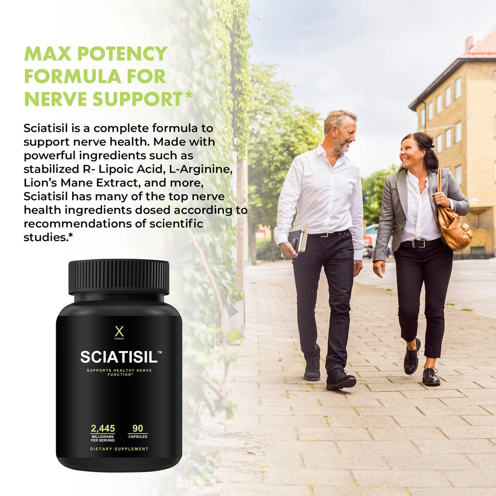 HUMANX Sciatica Focused Formula - Nerve Support Supplement with Stabilized R-Lipoic Acid for Extra Strength - Vitamins Promoting Healthy Back, Hips, Leg, Feet - Neuropathy Supplements - Sciatisil