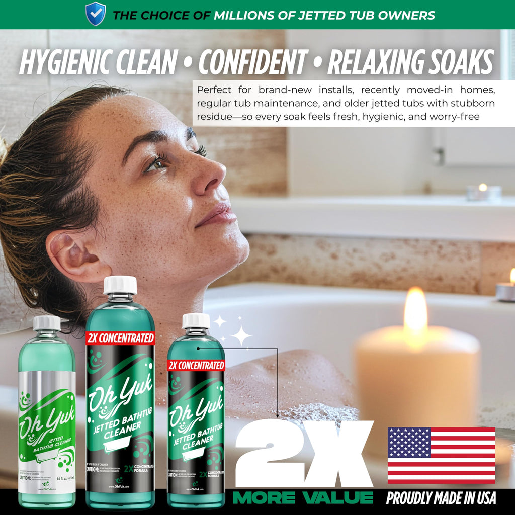 Oh Yuk Jetted Tub Cleaner 2X Concentrated – Deep Cleaning Jetted Bathtub & Jacuzzi Cleaner for Tub Systems with Jets – Removes Buildup – 16 fl oz
