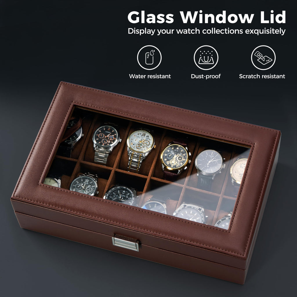 ProCase Watch Box Organizer, 12 Slot Watch Display Case, Brown