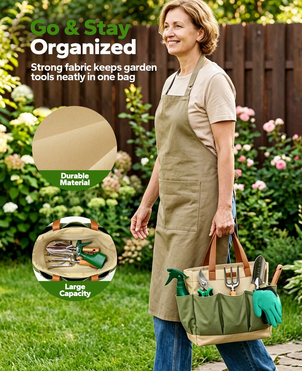 YAUNGEL Gardening Tools Set of 10 Heavy Duty Gardening Hand Tools Stainless Steel Garden Tools with Wooden Handle, Storage Garden Bag, Gardening Gifts for Women and Men