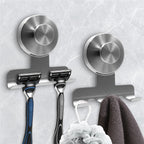 WingWider Suction Cup Razor Holder for Shower,Heavy-Duty 7KG Suction Hooks for Razor,Towel,Loofah,Removable Damage-Free Metal Shower Hook,Shaver Holder,2 Pack(Brushed Silver)