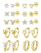SAILIMUE Hypoallergenic Flat Back Earrings for Girls Women - Cute Toddler Kids Earrings Set Surgical Stainless Steel Earring for Sensitive Ears Small 14K Gold Plated Stud Hoop Earring Stacks