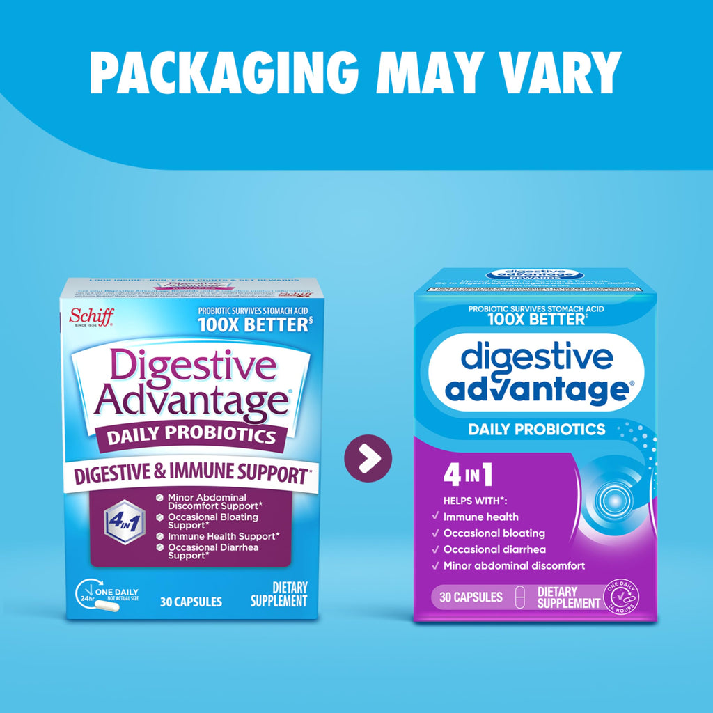Daily Probiotic Capsule - Digestive Advantage 30 Capsules, Survives 100x Better, Lessens Bloating, Calcium, Promotes Digestive Health and Gut Flora, multi