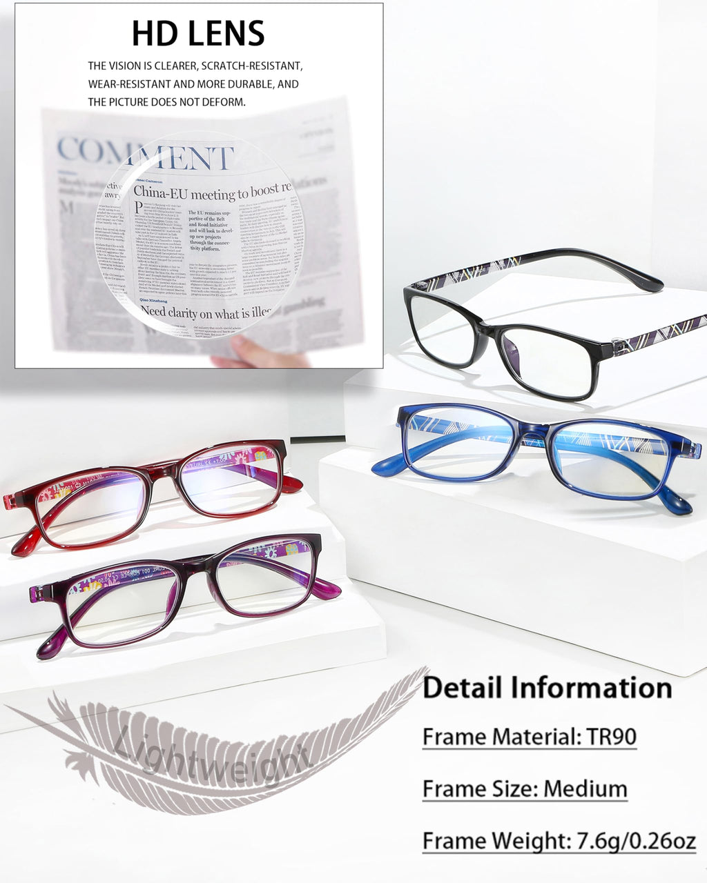EYEURL 2 Pack Reading Glasses for Women Blue Light Blocking Computer Readers 1.50 Rectangular Frames Lightweight TR90 Anti Glare Eyestrain