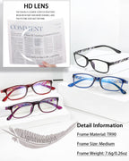 EYEURL 2 Pack Reading Glasses for Women Blue Light Blocking Computer Readers 1.50 Rectangular Frames Lightweight TR90 Anti Glare Eyestrain