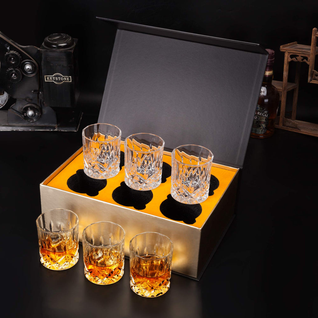 KANARS Whiskey Glasses Set of 6 with Elegant Gift Box for Liquor Scotch Rum