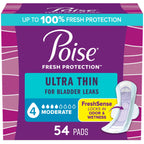 Poise Ultra Thin Incontinence & Postpartum Pads with Wings for Bladder Leaks, 4 Drop Moderate Absorbency, Regular Length, 54 Count, Packaging May Vary
