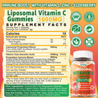 Liposomal Vitamin C 1000mg Gummies for Adults - Vitamin C Chewable 1500mg with 8mg Iron, Zinc & Elderberry - Immune Support, Immune Booster Supplement - for Energy, Collagen Booster, 1Pack Sugar Free