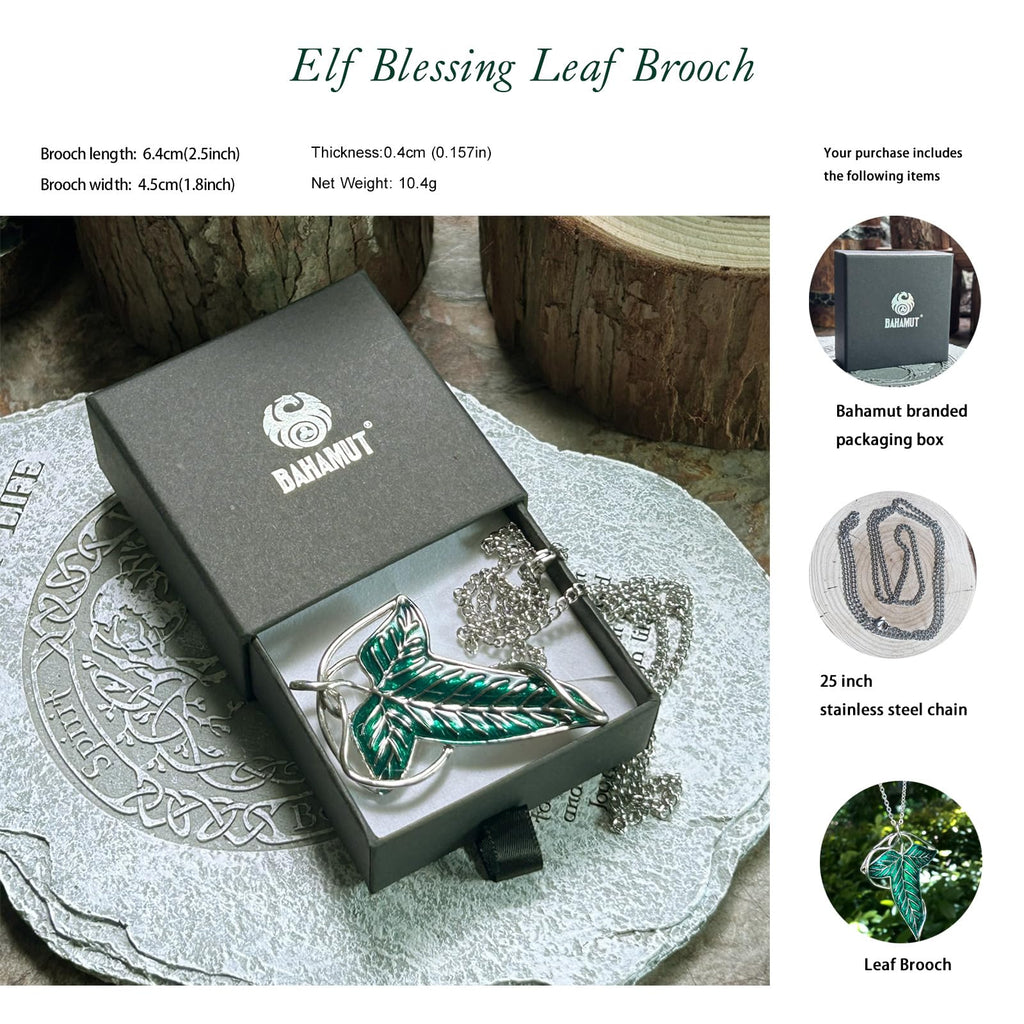 Bahamut Elegant Elven Green Tree Leaf Enamel Pins Brooch for Women Men Suit Pendant Necklace,Cloak Clasp Brooches Cosplay Jewelry (Green)