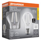 Sylvania A19 Clear LED White Filament Bulb, 6.5W, Dimmable, 800 LMS, Medium Base, 2700K, Soft White - 2 Pack (42170)